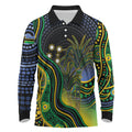 Australian South Sea Islander National Recognition Day Long Sleeve Polo Shirt Southern Cross Aboriginal Dot Art Sugarcane