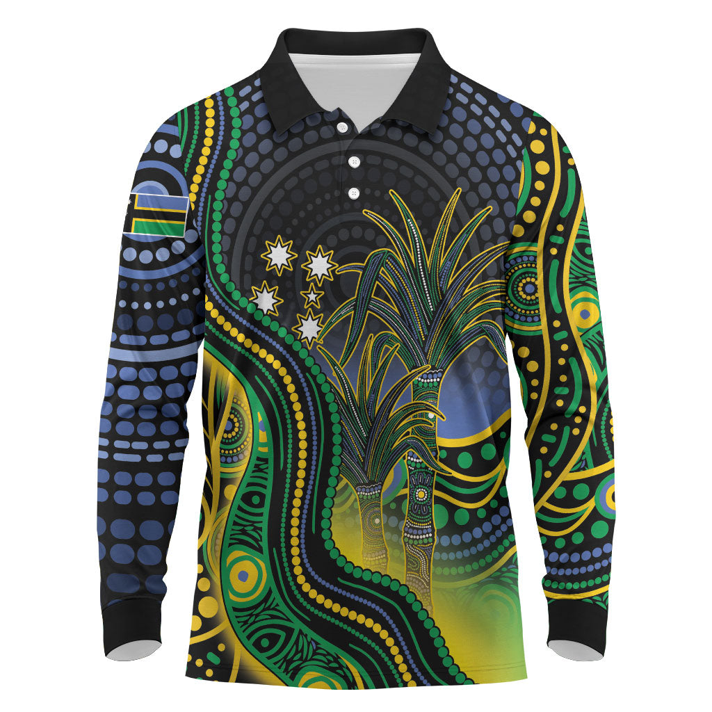 Australian South Sea Islander National Recognition Day Long Sleeve Polo Shirt Southern Cross Aboriginal Dot Art Sugarcane