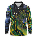 Australian South Sea Islander National Recognition Day Long Sleeve Polo Shirt Southern Cross Aboriginal Dot Art Sugarcane