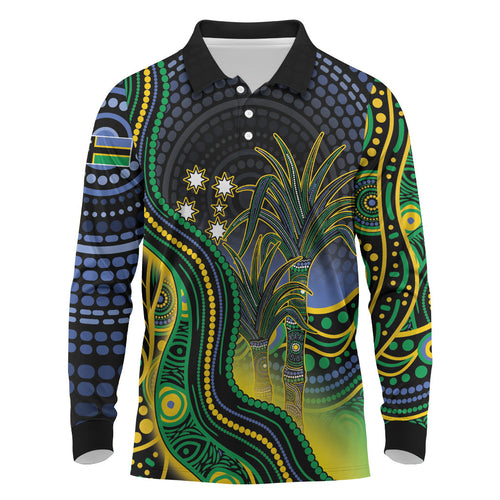 Australian South Sea Islanders National Recognition Day Long Sleeve Polo Shirt Southern Cross Aboriginal Dot Art Sugarcane