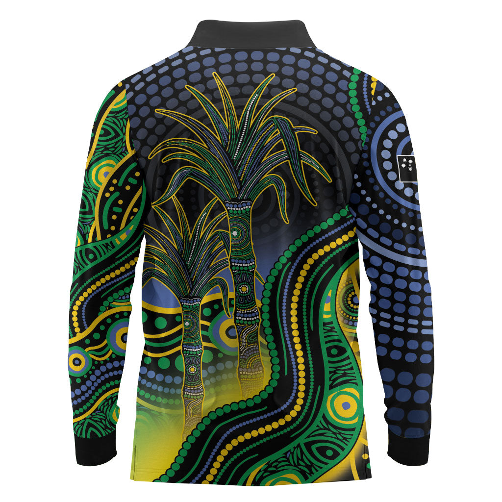 Australian South Sea Islander National Recognition Day Long Sleeve Polo Shirt Southern Cross Aboriginal Dot Art Sugarcane