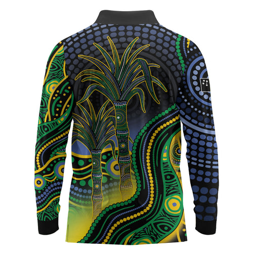 Australian South Sea Islanders National Recognition Day Long Sleeve Polo Shirt Southern Cross Aboriginal Dot Art Sugarcane