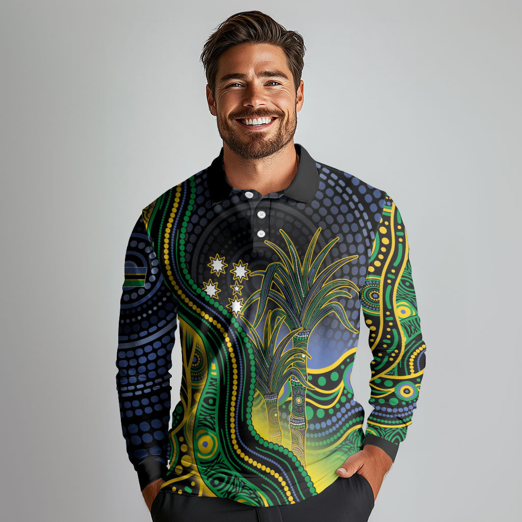 Australian South Sea Islander National Recognition Day Long Sleeve Polo Shirt Southern Cross Aboriginal Dot Art Sugarcane