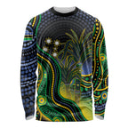 Australian South Sea Islanders National Recognition Day Long Sleeve Shirt Southern Cross Aboriginal Dot Art Sugarcane