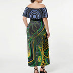 Australian South Sea Islander National Recognition Day Off Shoulder Maxi Dress Southern Cross Aboriginal Dot Art Sugarcane