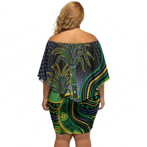 Australian South Sea Islanders National Recognition Day Off Shoulder Short Dress Southern Cross Aboriginal Dot Art Sugarcane