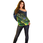 Australian South Sea Islander National Recognition Day Off Shoulder Sweater Southern Cross Aboriginal Dot Art Sugarcane