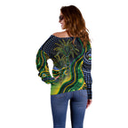 Australian South Sea Islander National Recognition Day Off Shoulder Sweater Southern Cross Aboriginal Dot Art Sugarcane