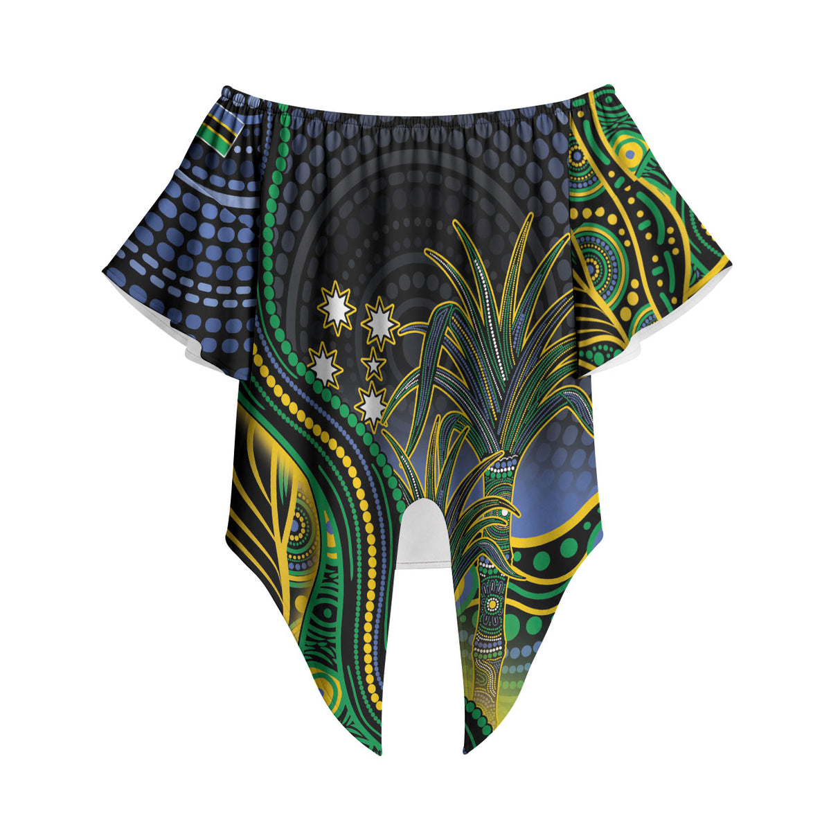 Australian South Sea Islander National Recognition Day Off Shoulder Wrap Waist Top Southern Cross Aboriginal Dot Art Sugarcane