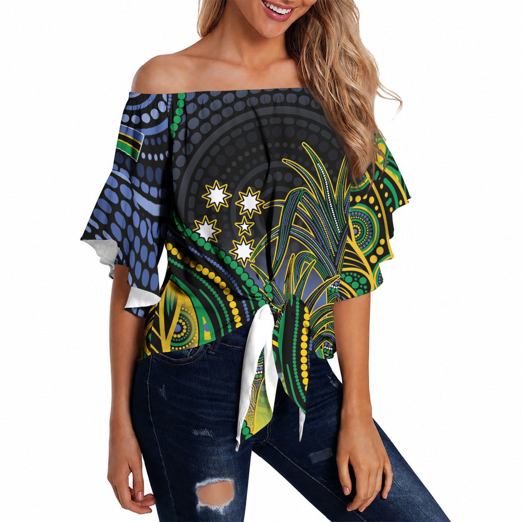 Australian South Sea Islander National Recognition Day Off Shoulder Wrap Waist Top Southern Cross Aboriginal Dot Art Sugarcane