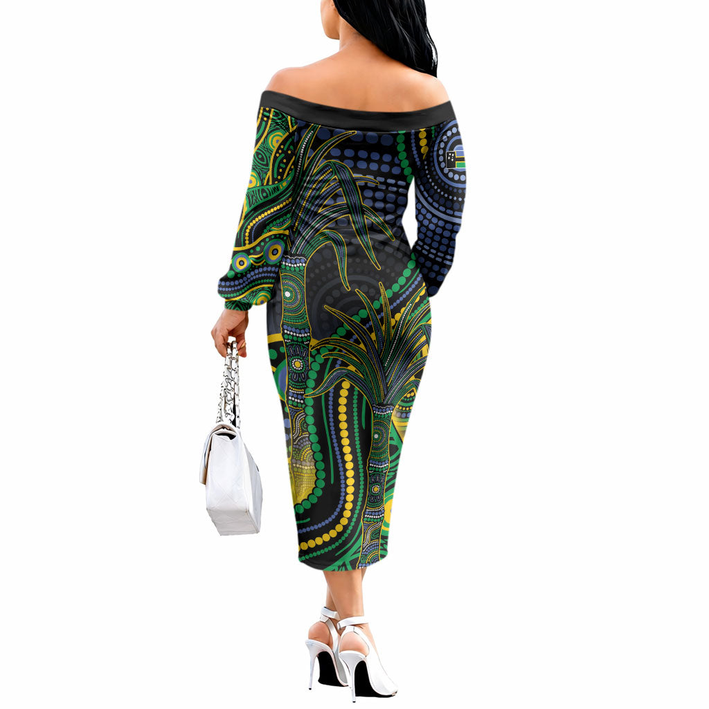 Australian South Sea Islanders National Recognition Day Off The Shoulder Long Sleeve Dress Southern Cross Aboriginal Dot Art Sugarcane