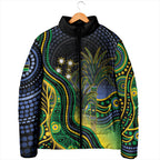 Australian South Sea Islander National Recognition Day Padded Jacket Southern Cross Aboriginal Dot Art Sugarcane