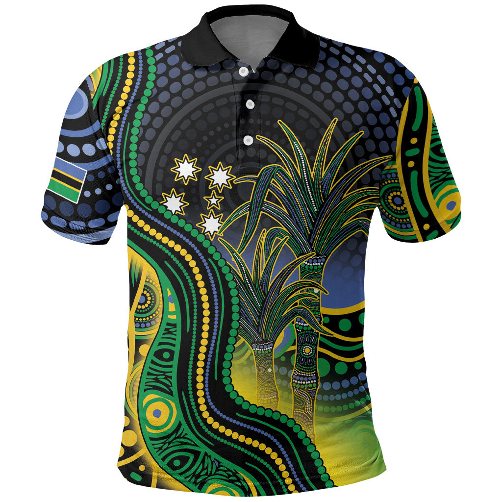 Australian South Sea Islander National Recognition Day Polo Shirt Southern Cross Aboriginal Dot Art Sugarcane