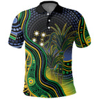 Australian South Sea Islander National Recognition Day Polo Shirt Southern Cross Aboriginal Dot Art Sugarcane