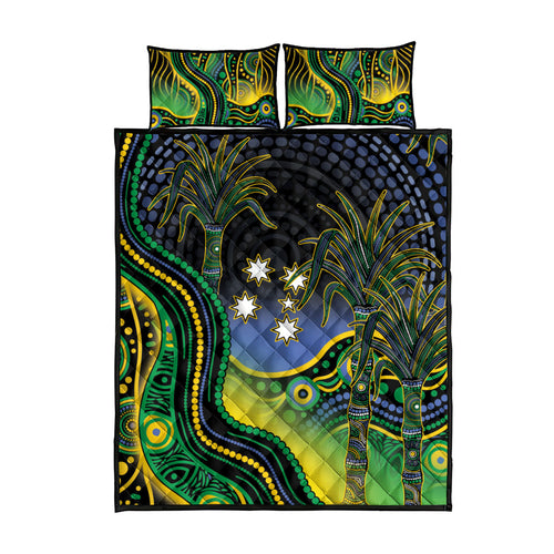 Australian South Sea Islanders National Recognition Day Quilt Bed Set Southern Cross Aboriginal Dot Art Sugarcane