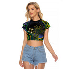 Australian South Sea Islander National Recognition Day Raglan Cropped T Shirt Southern Cross Aboriginal Dot Art Sugarcane