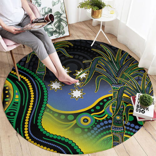 Australian South Sea Islanders National Recognition Day Round Carpet Southern Cross Aboriginal Dot Art Sugarcane