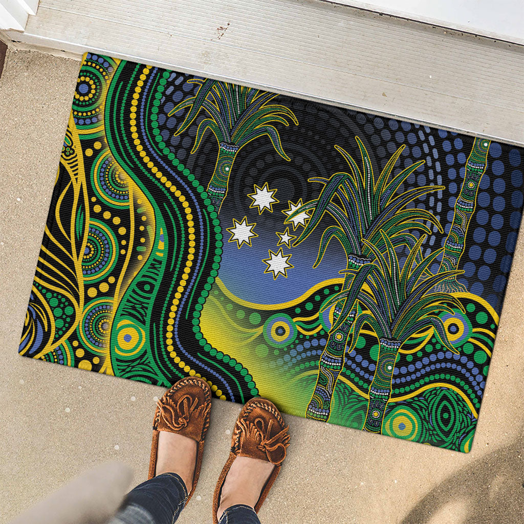 Australian South Sea Islander National Recognition Day Rubber Doormat Southern Cross Aboriginal Dot Art Sugarcane