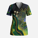 Australian South Sea Islander National Recognition Day Scrub Top Southern Cross Aboriginal Dot Art Sugarcane