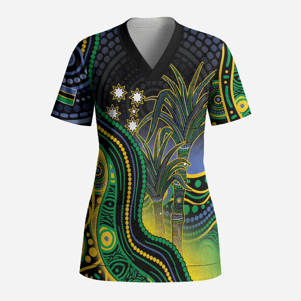 Australian South Sea Islander National Recognition Day Scrub Top Southern Cross Aboriginal Dot Art Sugarcane