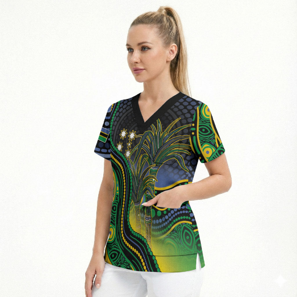 Australian South Sea Islander National Recognition Day Scrub Top Southern Cross Aboriginal Dot Art Sugarcane