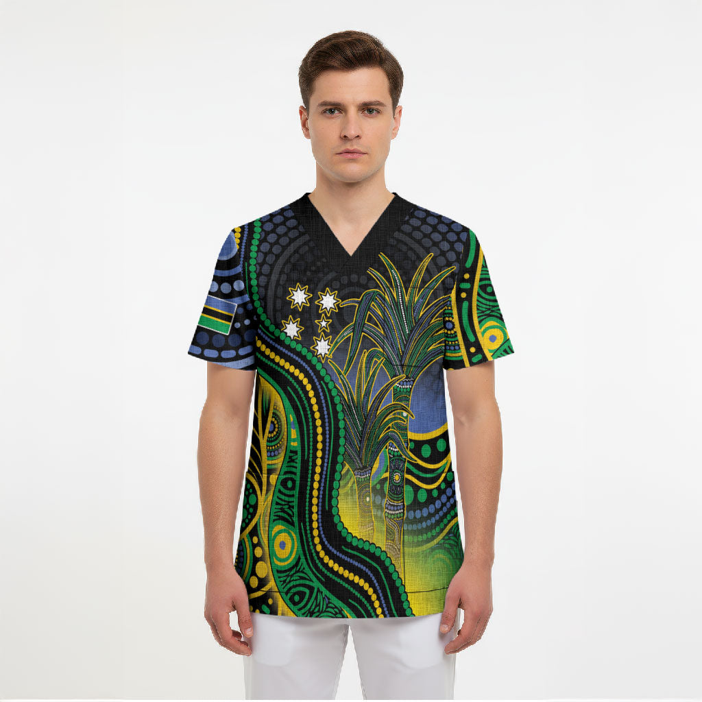 Australian South Sea Islander National Recognition Day Scrub Top Southern Cross Aboriginal Dot Art Sugarcane