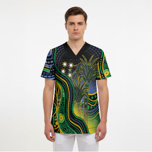 Australian South Sea Islanders National Recognition Day Scrub Top Southern Cross Aboriginal Dot Art Sugarcane
