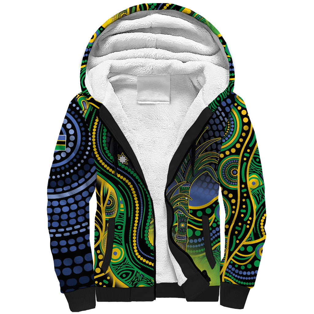 Australian South Sea Islanders National Recognition Day Sherpa Hoodie Southern Cross Aboriginal Dot Art Sugarcane
