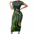Australian South Sea Islander National Recognition Day Short Sleeve Bodycon Dress Southern Cross Aboriginal Dot Art Sugarcane