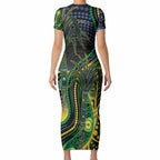 Australian South Sea Islander National Recognition Day Short Sleeve Bodycon Dress Southern Cross Aboriginal Dot Art Sugarcane