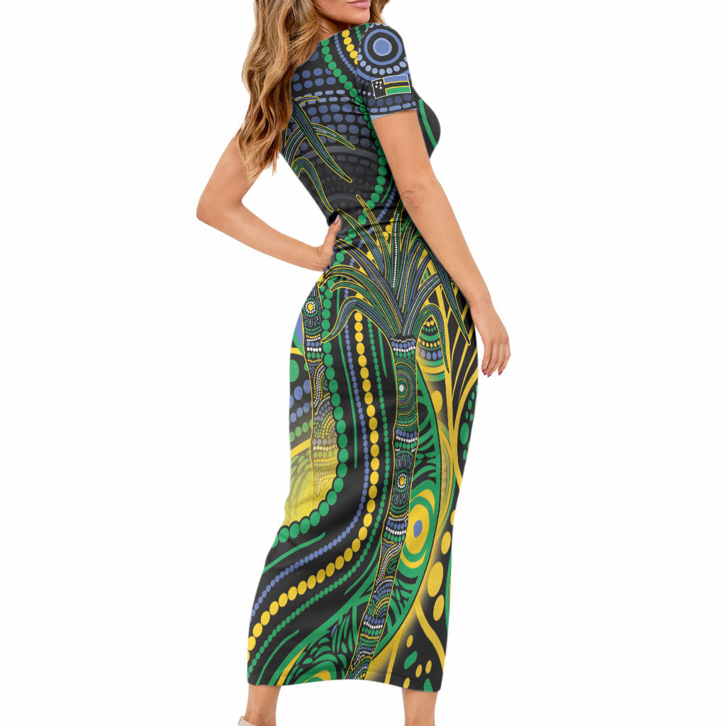 Australian South Sea Islander National Recognition Day Short Sleeve Bodycon Dress Southern Cross Aboriginal Dot Art Sugarcane