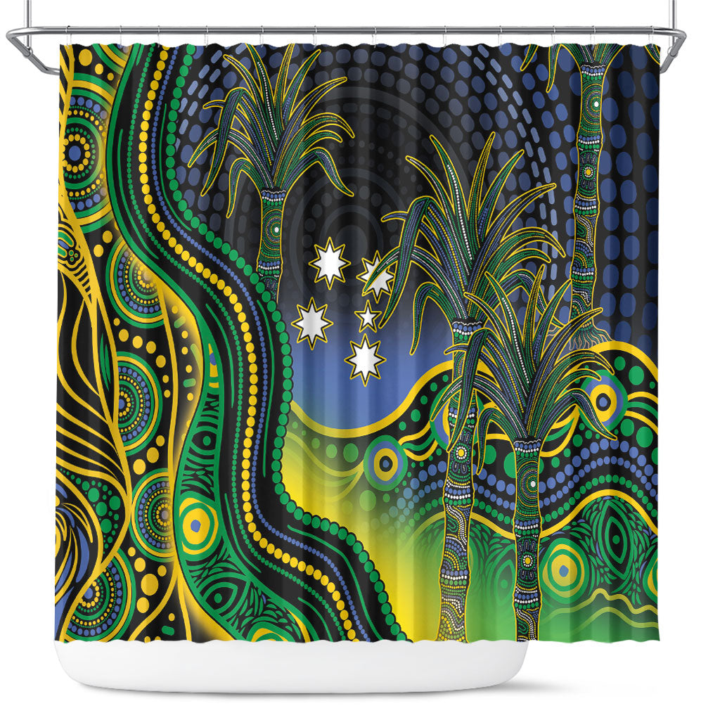 Australian South Sea Islander National Recognition Day Shower Curtain Southern Cross Aboriginal Dot Art Sugarcane