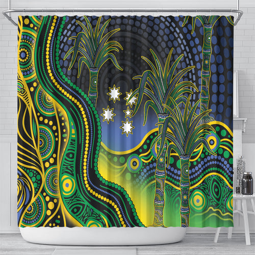 Australian South Sea Islanders National Recognition Day Shower Curtain Southern Cross Aboriginal Dot Art Sugarcane