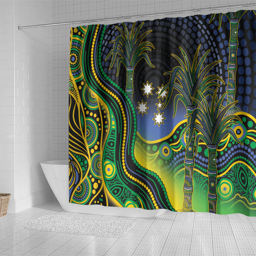 Australian South Sea Islanders National Recognition Day Shower Curtain Southern Cross Aboriginal Dot Art Sugarcane