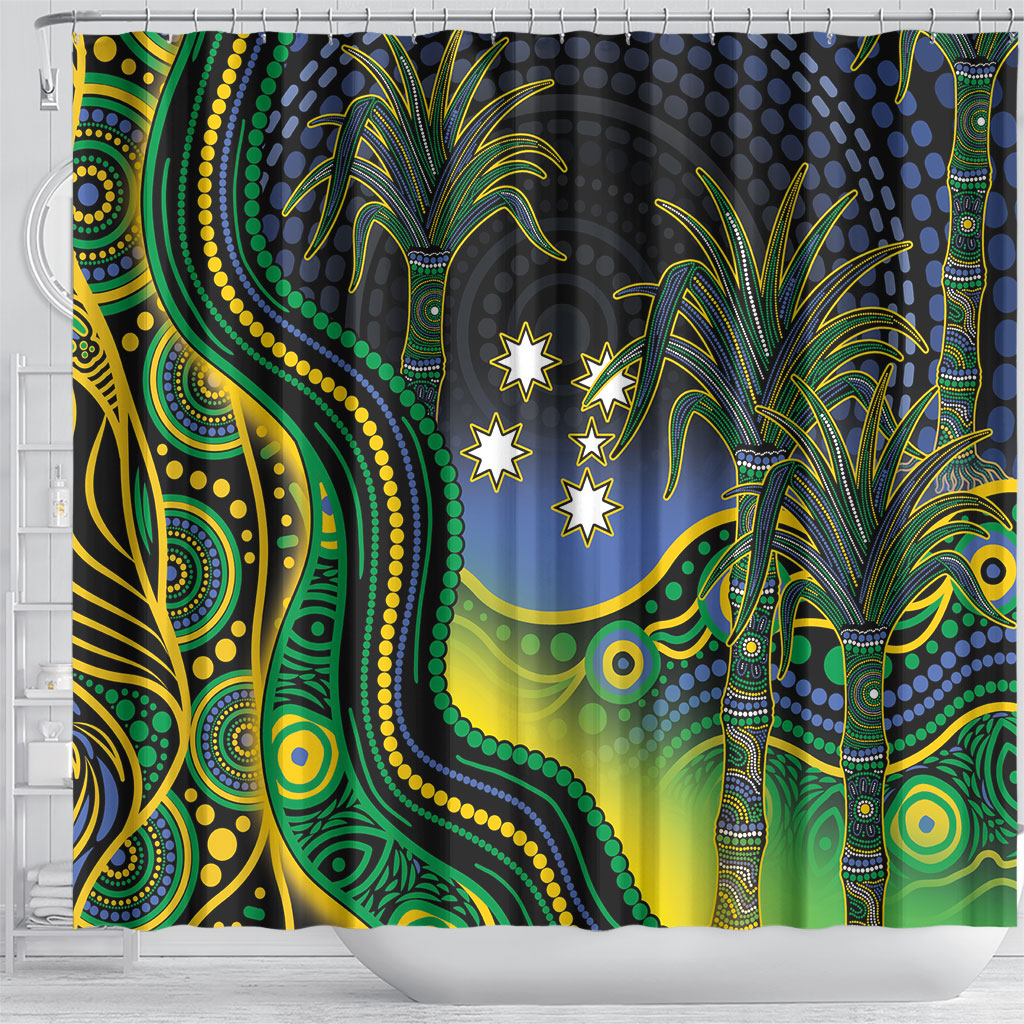 Australian South Sea Islander National Recognition Day Shower Curtain Southern Cross Aboriginal Dot Art Sugarcane
