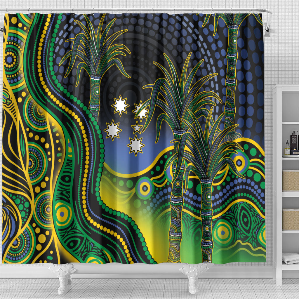 Australian South Sea Islander National Recognition Day Shower Curtain Southern Cross Aboriginal Dot Art Sugarcane