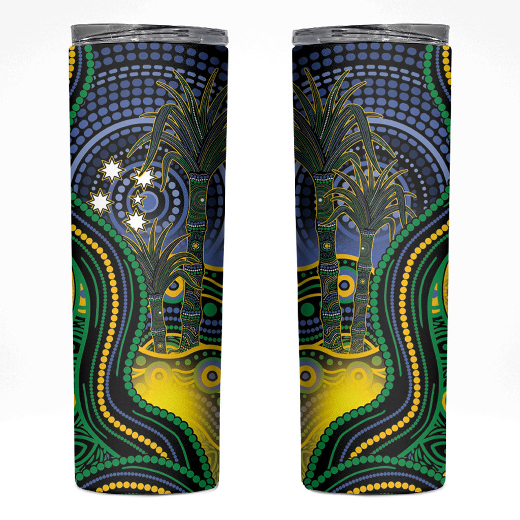 Australian South Sea Islanders National Recognition Day Skinny Tumbler Southern Cross Aboriginal Dot Art Sugarcane