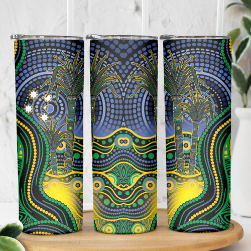 Australian South Sea Islanders National Recognition Day Skinny Tumbler Southern Cross Aboriginal Dot Art Sugarcane