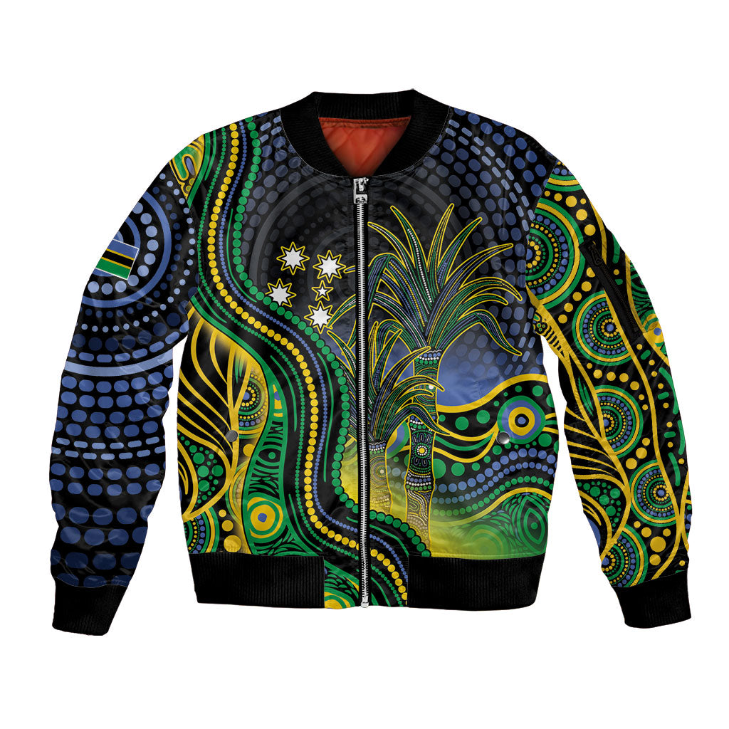 Australian South Sea Islanders National Recognition Day Sleeve Zip Bomber Jacket Southern Cross Aboriginal Dot Art Sugarcane