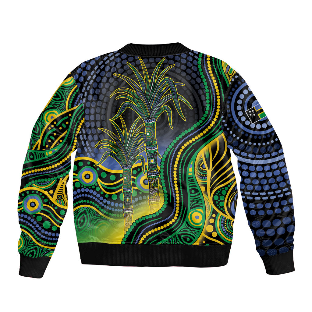 Australian South Sea Islanders National Recognition Day Sleeve Zip Bomber Jacket Southern Cross Aboriginal Dot Art Sugarcane