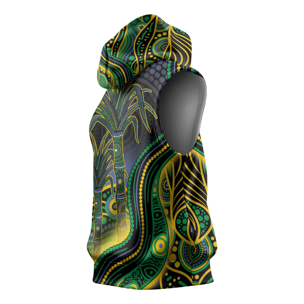 Australian South Sea Islander National Recognition Day Sleeveless Hoodie Southern Cross Aboriginal Dot Art Sugarcane