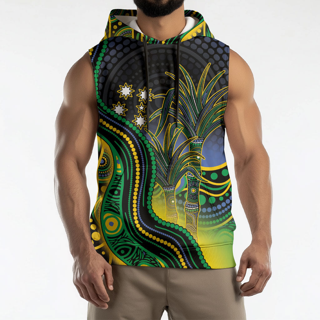 Australian South Sea Islander National Recognition Day Sleeveless Hoodie Southern Cross Aboriginal Dot Art Sugarcane