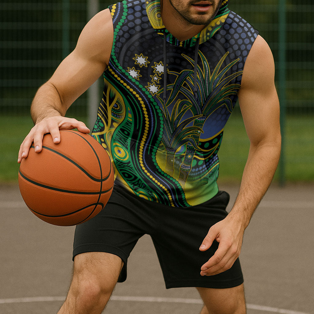 Australian South Sea Islander National Recognition Day Sleeveless Hoodie Southern Cross Aboriginal Dot Art Sugarcane