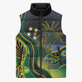 Australian South Sea Islanders National Recognition Day Sleeveless Puffer Jacket Southern Cross Aboriginal Dot Art Sugarcane