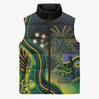Australian South Sea Islanders National Recognition Day Sleeveless Puffer Jacket Southern Cross Aboriginal Dot Art Sugarcane