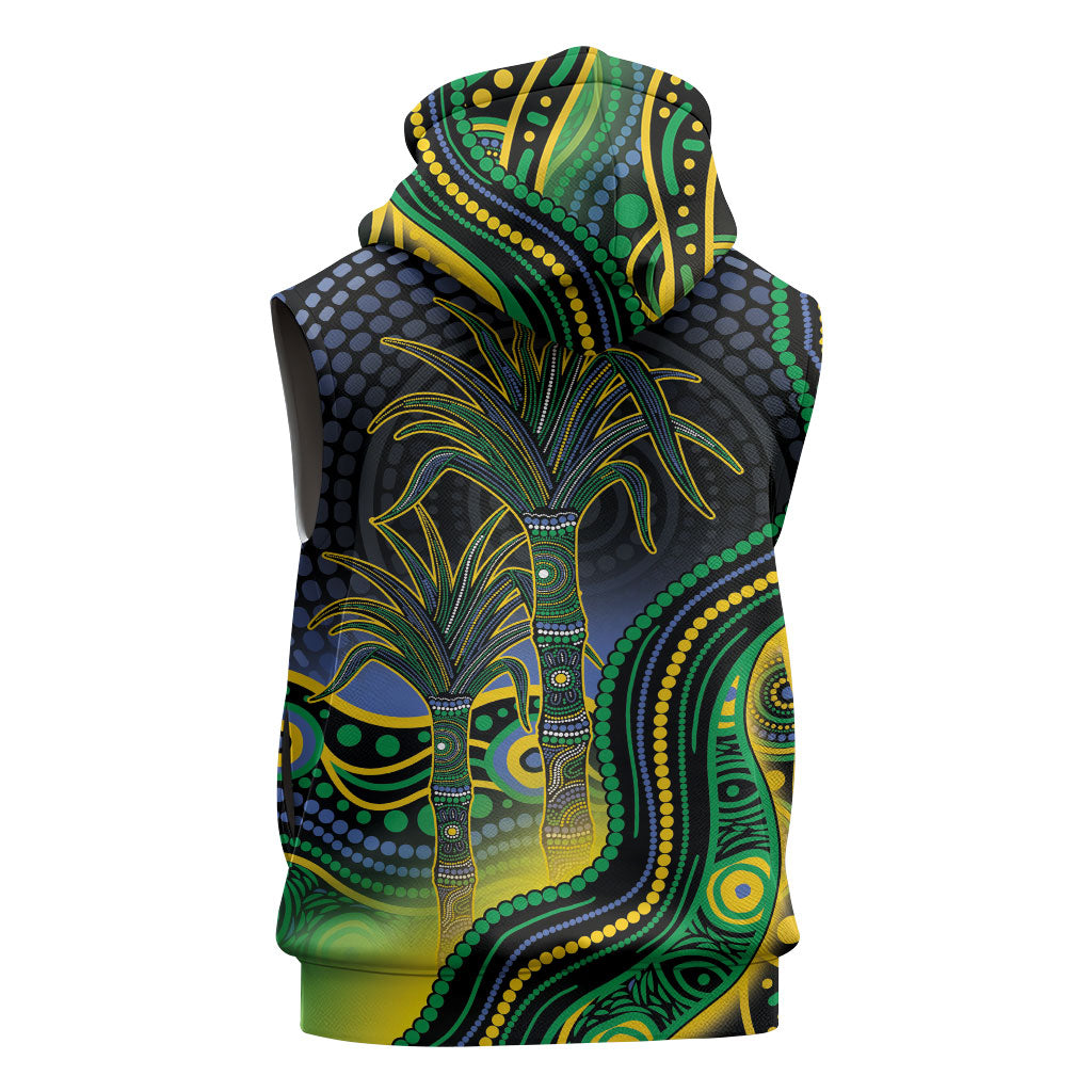 Australian South Sea Islanders National Recognition Day Sleeveless Zip Hoodie Southern Cross Aboriginal Dot Art Sugarcane