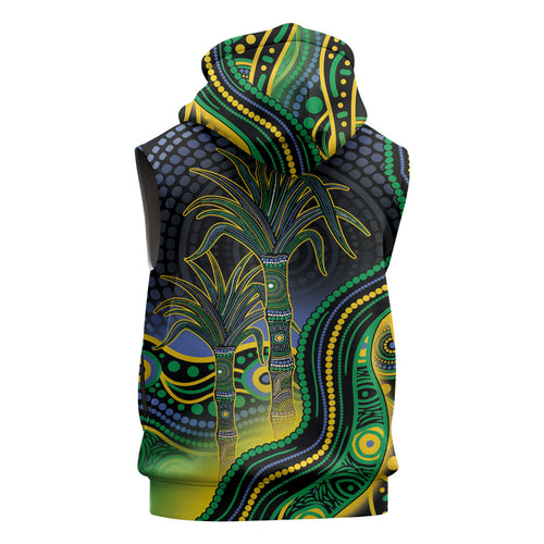 Australian South Sea Islanders National Recognition Day Sleeveless Zip Hoodie Southern Cross Aboriginal Dot Art Sugarcane