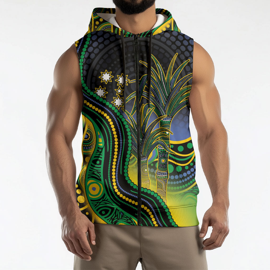 Australian South Sea Islanders National Recognition Day Sleeveless Zip Hoodie Southern Cross Aboriginal Dot Art Sugarcane