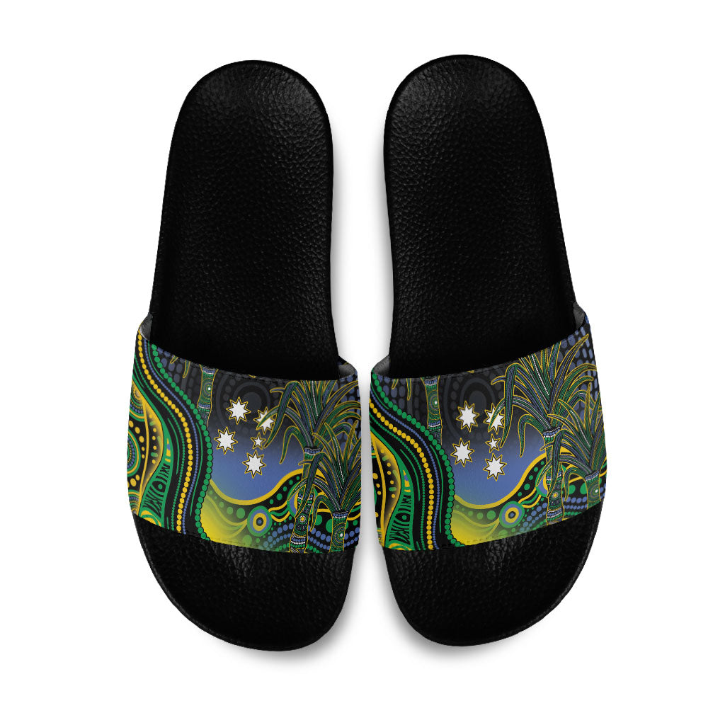 Australian South Sea Islander National Recognition Day Slide Sandals Southern Cross Aboriginal Dot Art Sugarcane
