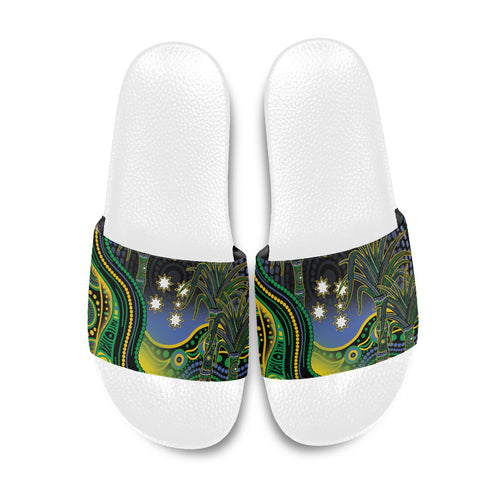 Australian South Sea Islanders National Recognition Day Slide Sandals Southern Cross Aboriginal Dot Art Sugarcane